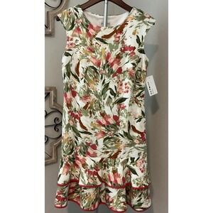 NEW EN FOCUS STUDIO‎ Size 8 Pink Green Floral Sleeveless Stretch